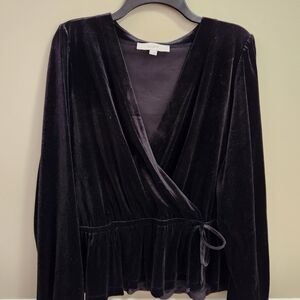 LOFT Deep Black Velvet Blouse